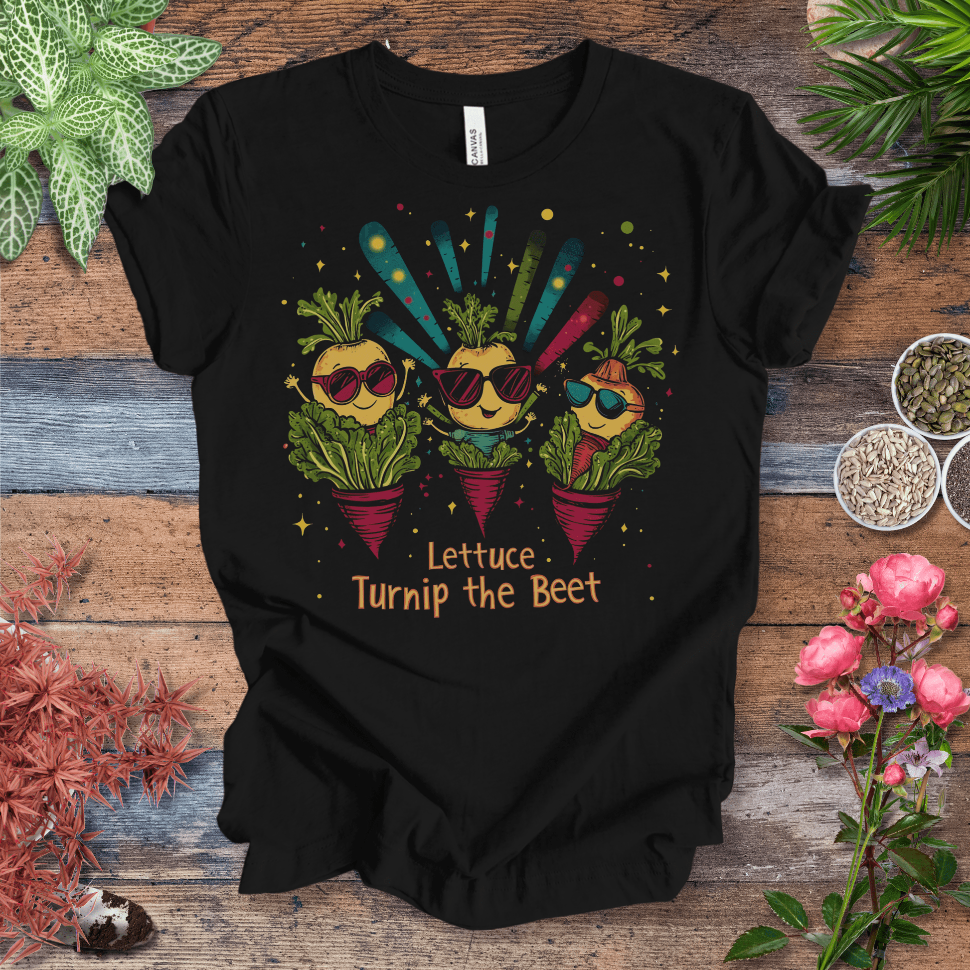 Printify T-Shirt Black / S Lettuce Turnip the Beet – Party Veggies T-Shirt