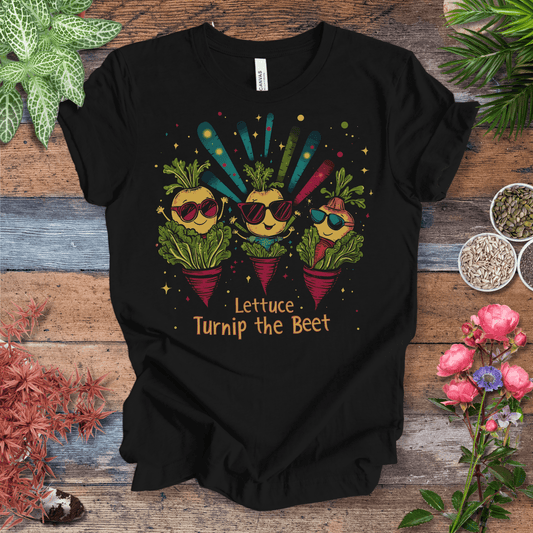 Printify T-Shirt Black / S Lettuce Turnip the Beet – Party Veggies T-Shirt