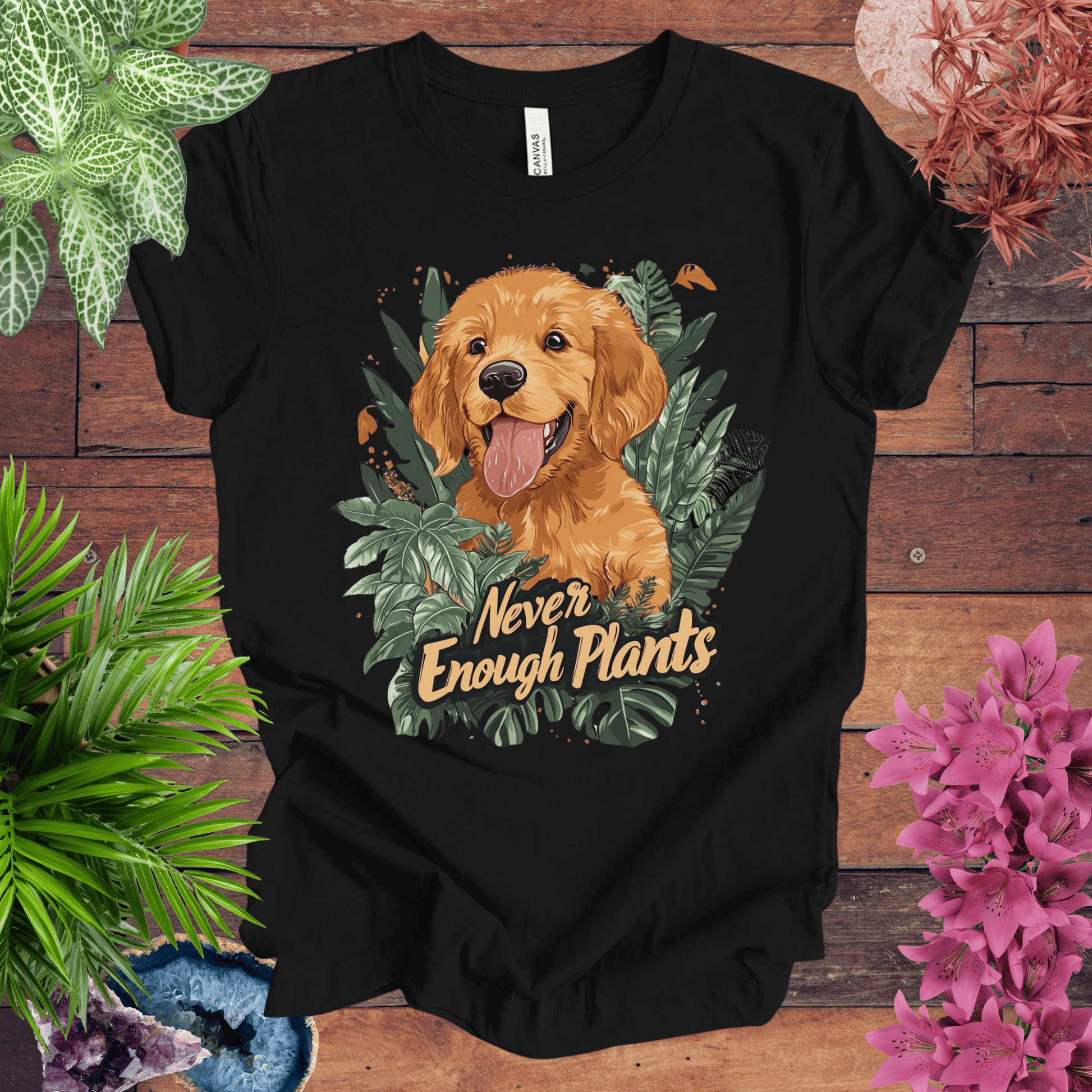 Printify T-Shirt Black / S Never Enough Plants - Golden Retriever Edition T-Shirt