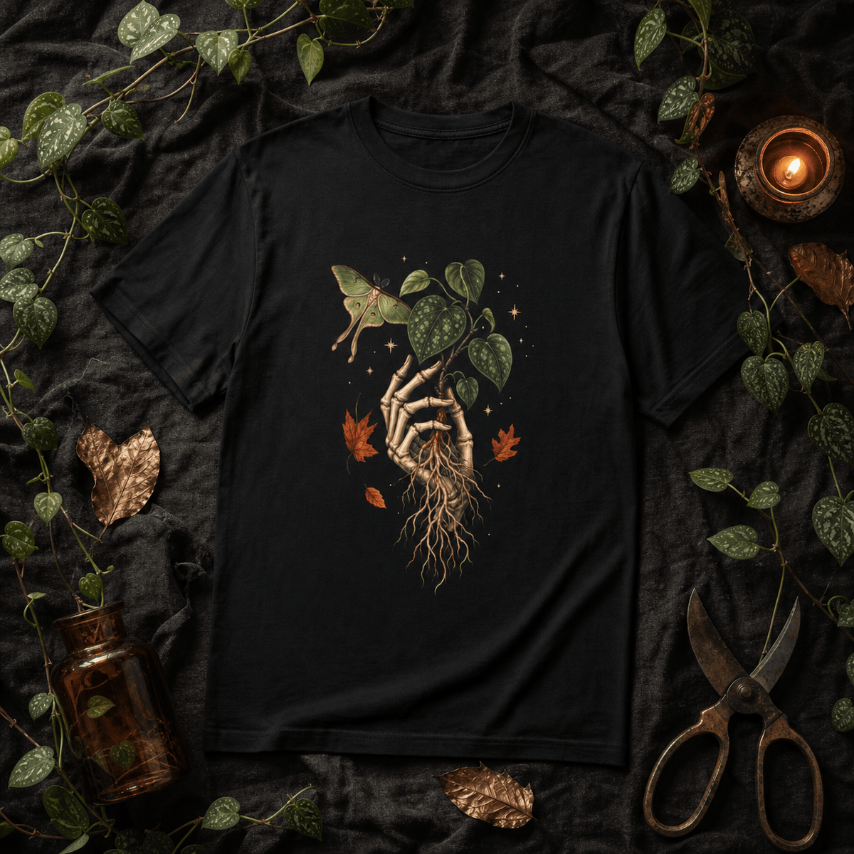 Botanical Vibes T-Shirt Black / S Skeleton Hand Hoya T-Shirt - Gothic Propagation Art
