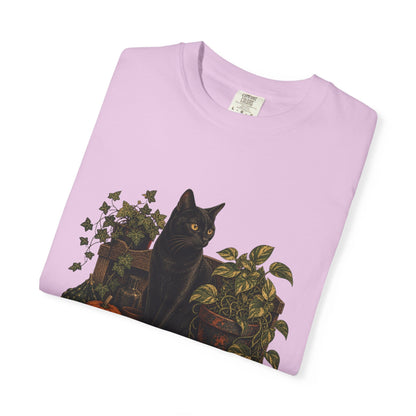 Botanical Vibes T-Shirt Blossom / XL Black Cat Potting Bench T-Shirt - Fall Houseplant Art