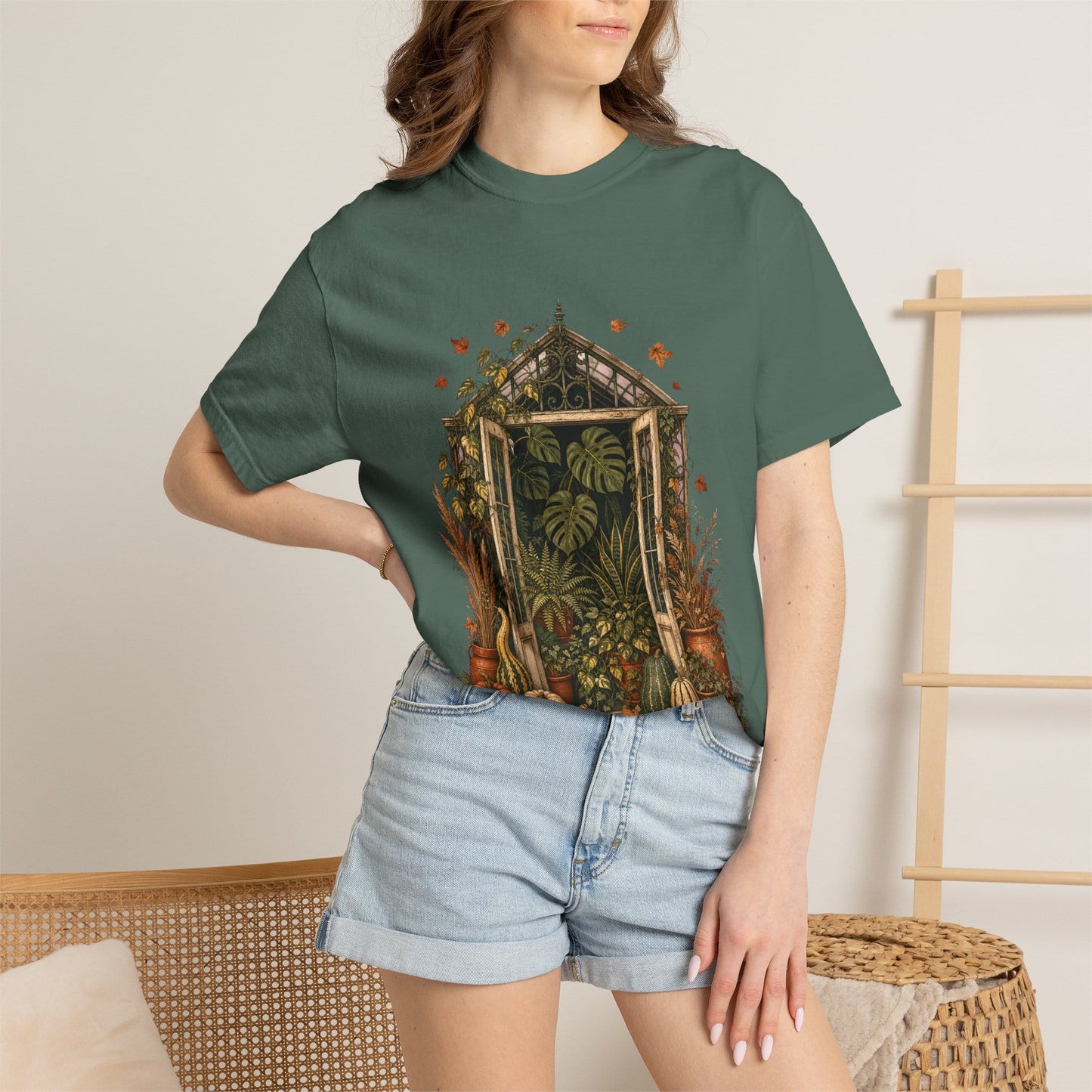 Botanical Vibes T-Shirt Blue Jean / S Harvest Greenhouse T-Shirt - Fall Houseplant Art