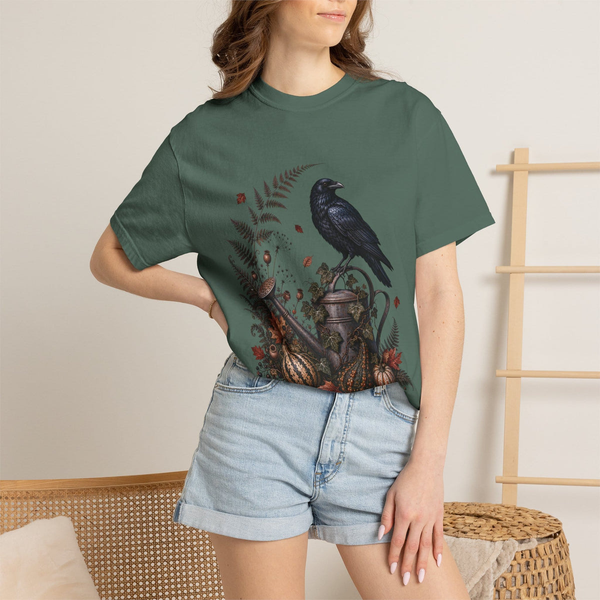 Botanical Vibes T-Shirt Blue Jean / S Raven Watering Can T-Shirt - Gothic Garden Art