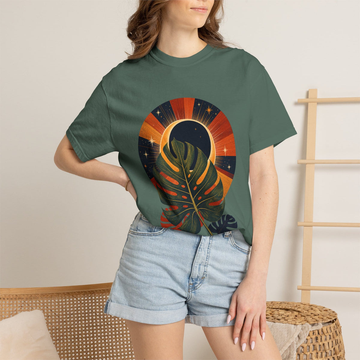 Botanical Vibes T-Shirt Blue Jean / S Retro Monstera Eclipse T-Shirt - Vintage Botanical Art