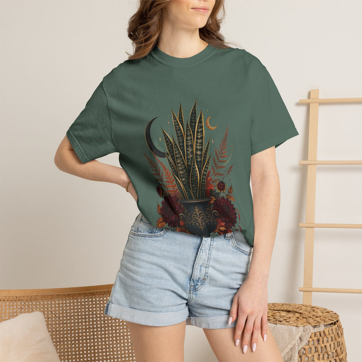 Botanical Vibes T-Shirt Blue Jean / S Snake Plant Gothic Urn T-Shirt - Dark Botanical Art