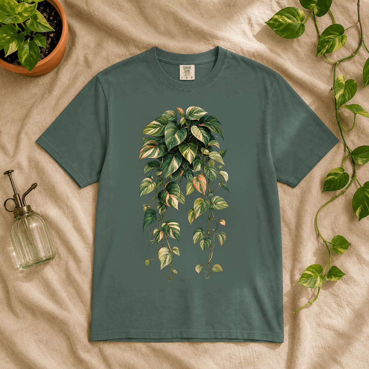 Printify T-Shirt Blue Spruce / S Variegated Pothos Graphic T-Shirt - Plant Lover Gift