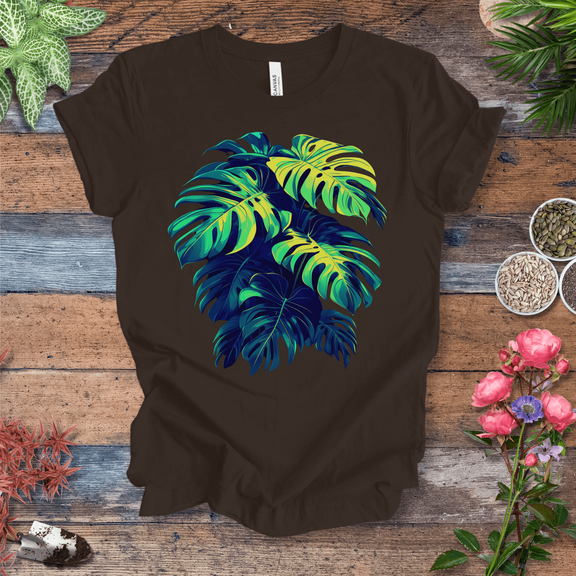 Printify T-Shirt Brown / S Neon Monstera Leaves T-Shirt