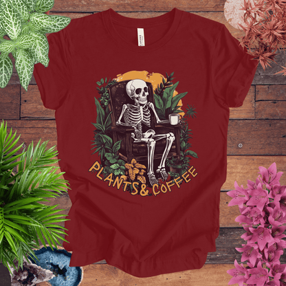 Printify T-Shirt Cardinal / S Plants & Coffee Skeleton T-Shirt