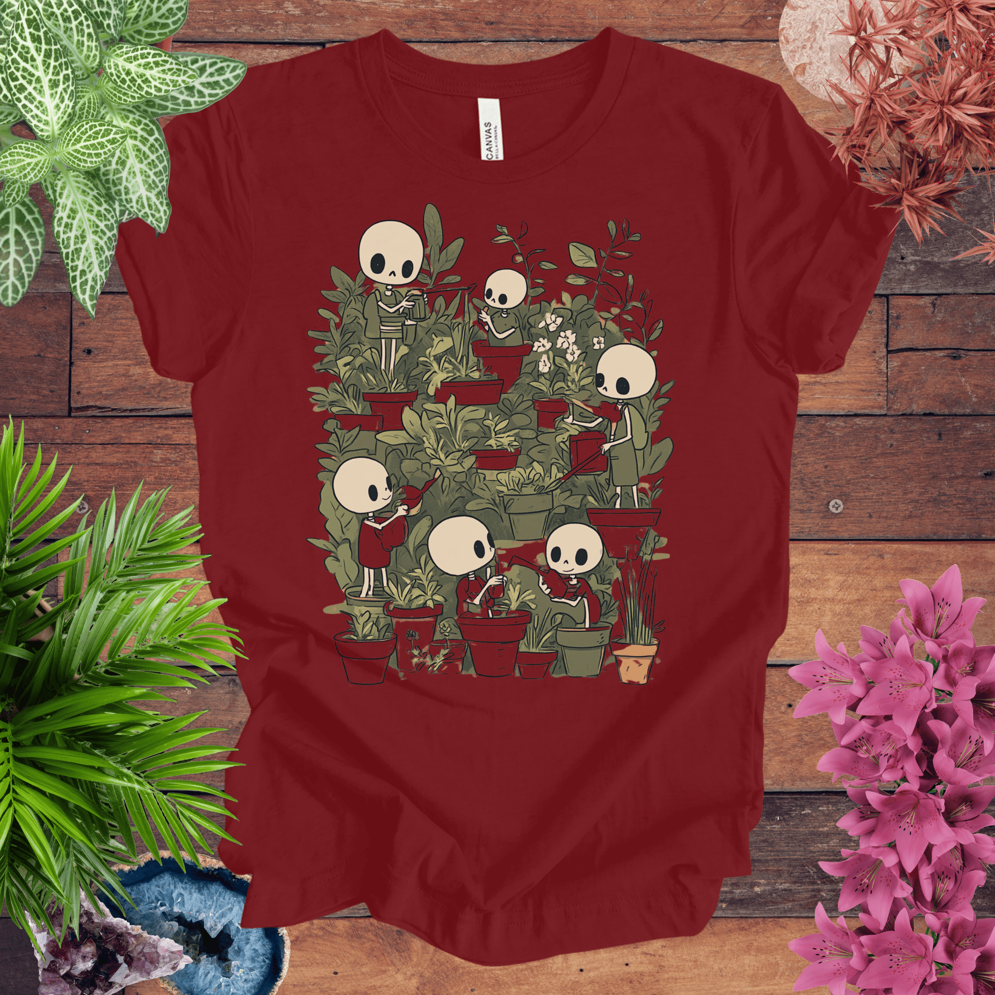 Printify T-Shirt Cardinal / S Skeleton Gardener - Eternal Green Thumb T-Shirt