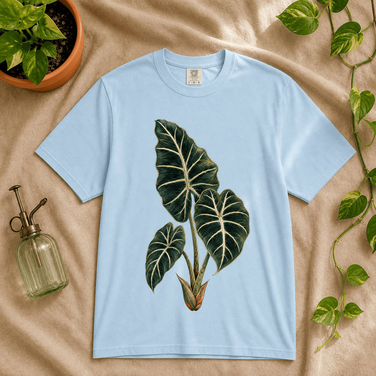 Printify T-Shirt Chambray / S Alocasia Velvet Graphic T-Shirt - Plant Lover Gift