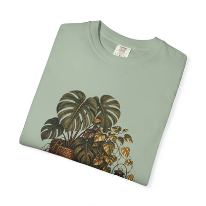 Botanical Vibes T-Shirt Chambray / S Cozy Dog and Houseplants T-Shirt - Autumn Plant Art