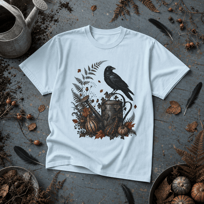 Botanical Vibes T-Shirt Chambray / S Raven Watering Can T-Shirt - Gothic Garden Art