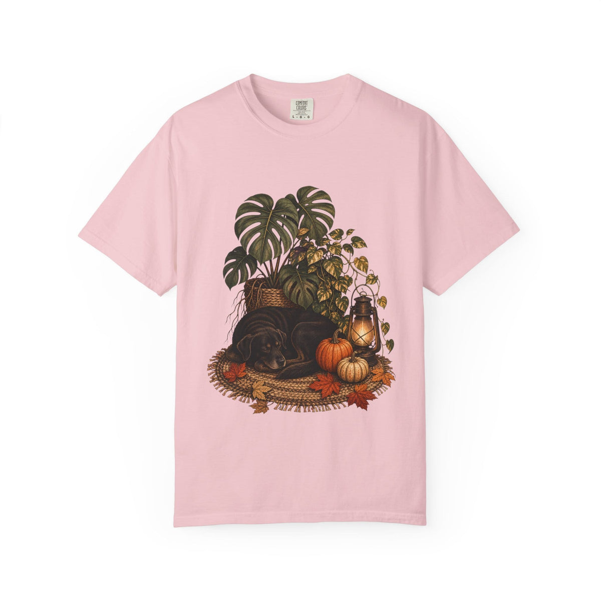 Botanical Vibes T-Shirt Cozy Dog and Houseplants T-Shirt - Autumn Plant Art