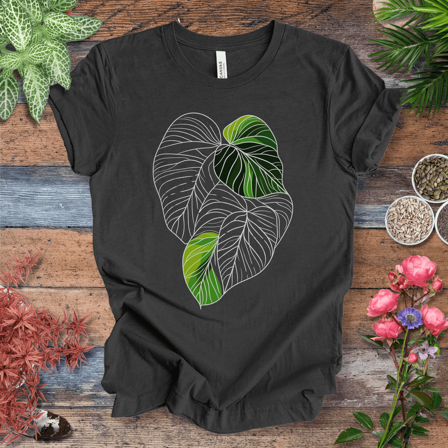 Printify T-Shirt Dark Grey Heather / S Abstract Green Monstera Leaf T-Shirt