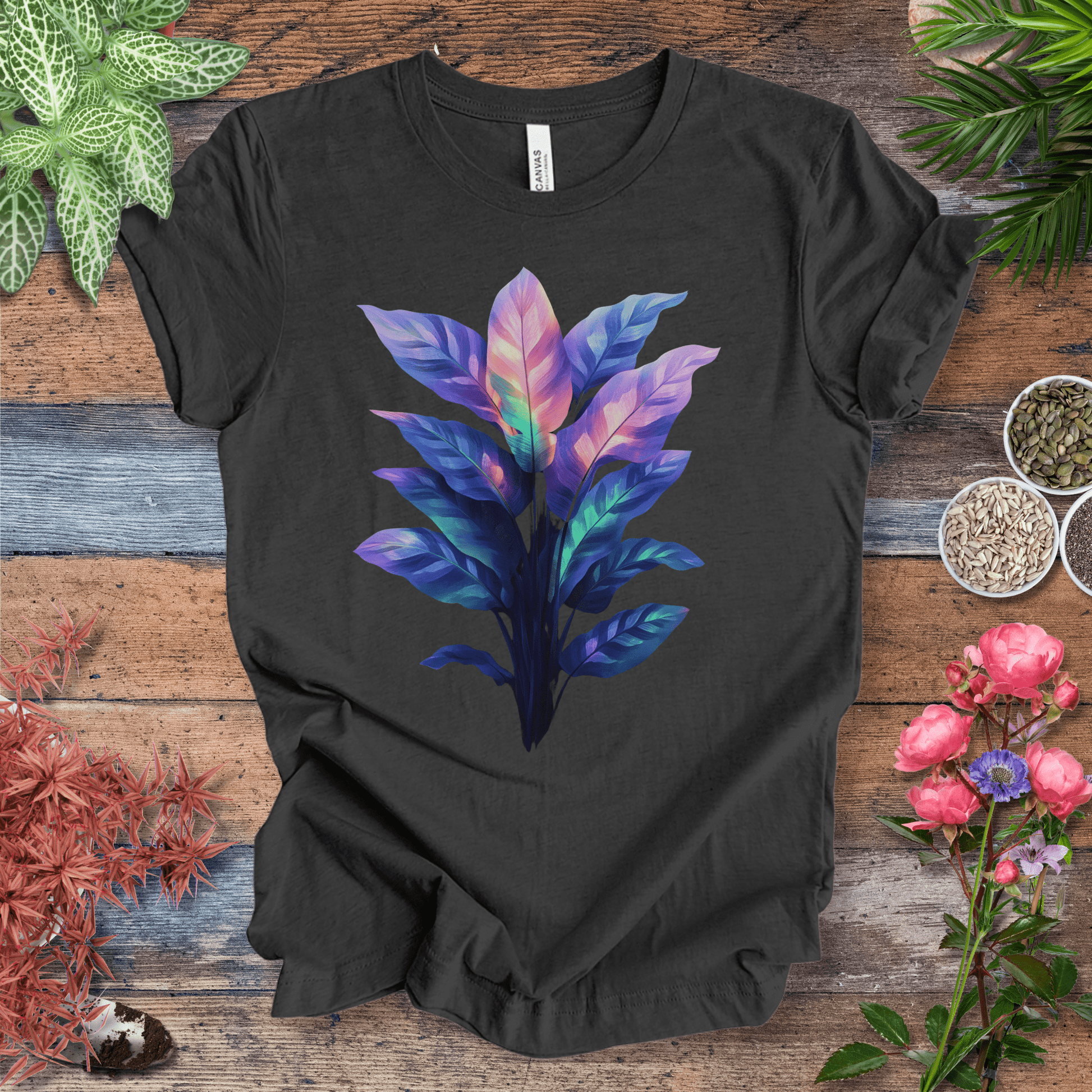 Printify T-Shirt Dark Grey Heather / S Aurora Glow Gradient Leaf T-Shirt