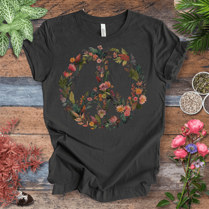Printify T-Shirt Dark Grey Heather / S Autumn Floral Peace Wreath Tee – Fall Color Botanical T-Shirt | Sustainable Garden Lover Shirt | Plant Parent Gift