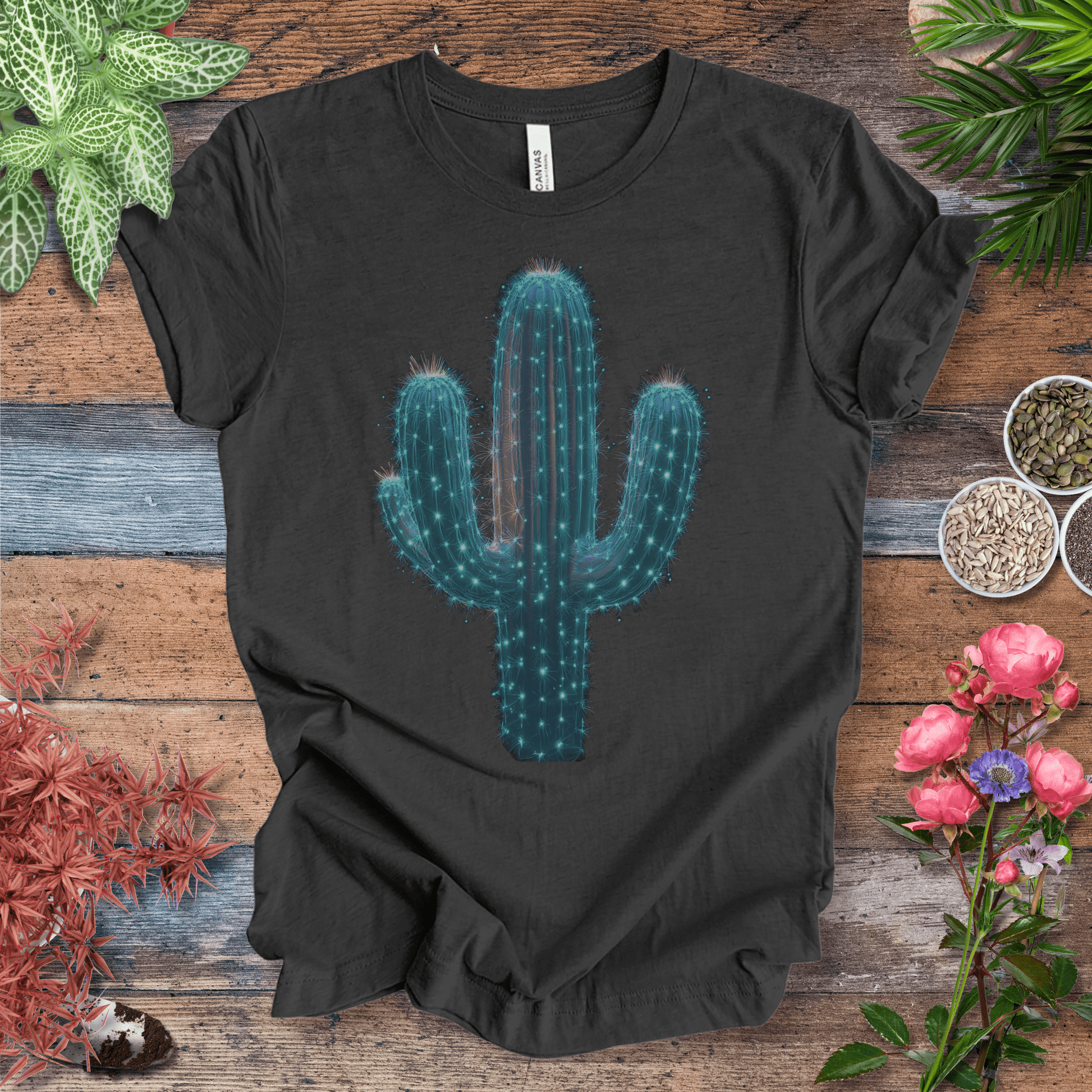 Printify T-Shirt Dark Grey Heather / S Cosmic Cactus Glow T-Shirt