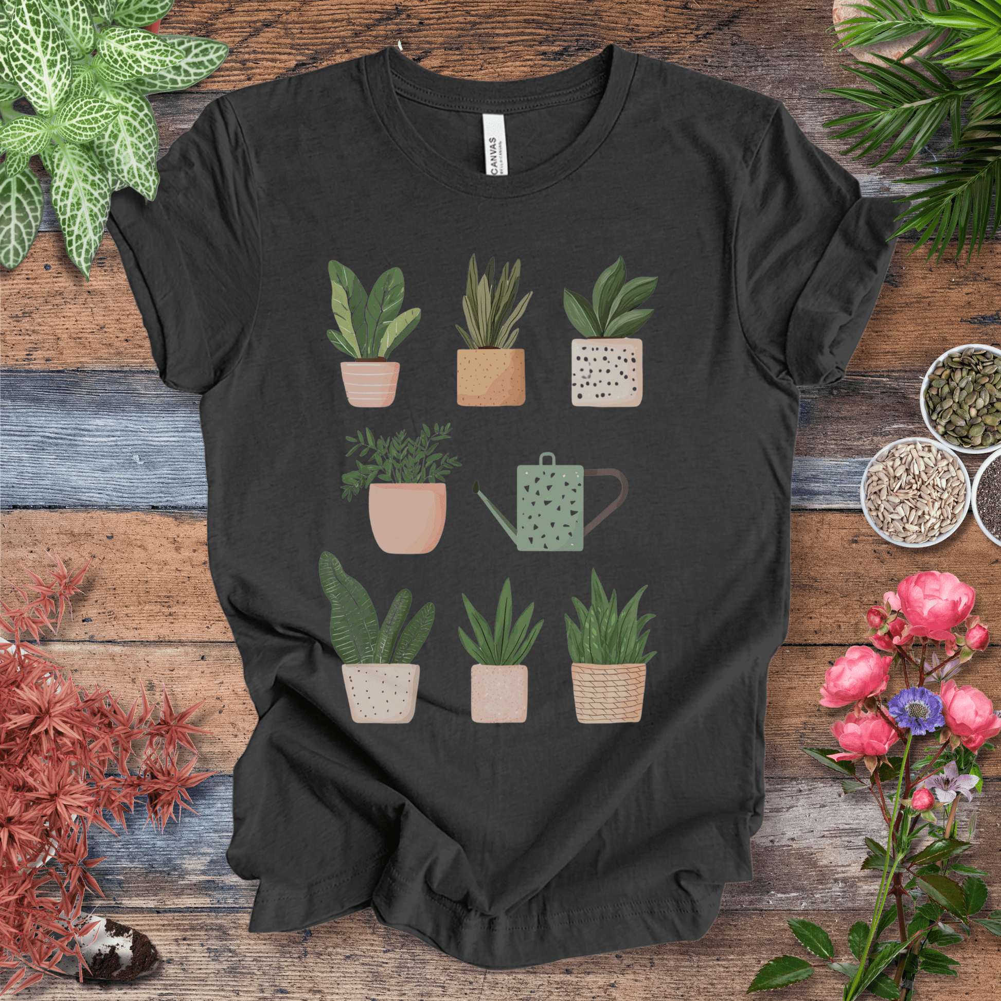 Printify T-Shirt Dark Grey Heather / S Cute Potted Plant Collection Minimalist T-Shirt