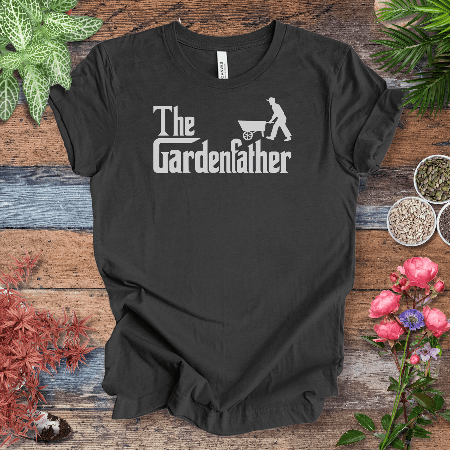 Printify T-Shirt Dark Grey Heather / S Dad Gardening T-Shirt – “The Gardenfather” Funny Gardener Gift Tee