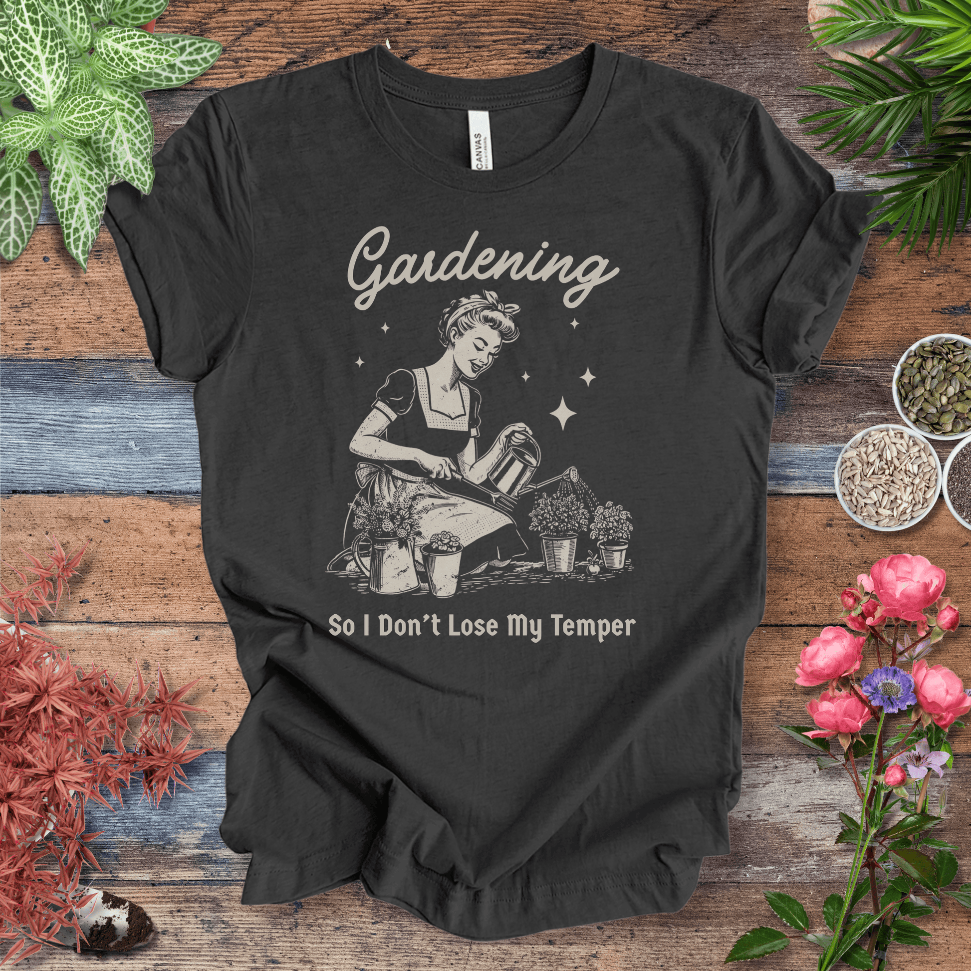 Printify T-Shirt Dark Grey Heather / S Gardening T-Shirt – “So I Don’t Lose My Temper” Funny Gardener Tee