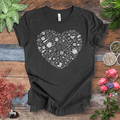 Printify T-Shirt Dark Grey Heather / S Gardening Tools T-Shirt – Botanical Garden Tools Heart Graphic Tee