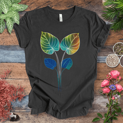 Printify T-Shirt Dark Grey Heather / S Glowing Futuristic Leaves Botanical Nature Lover T-Shirt
