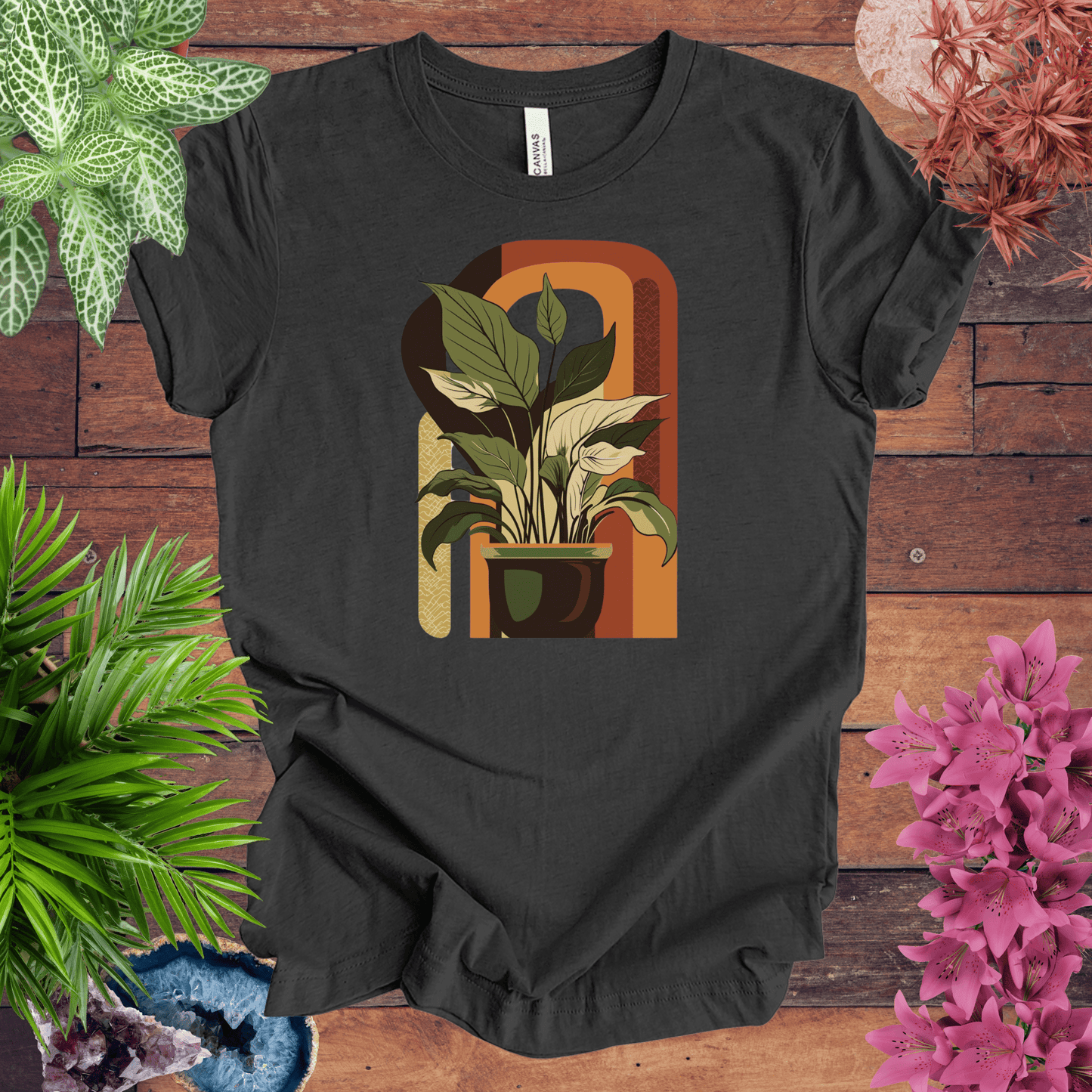 Printify T-Shirt Dark Grey Heather / S Houseplants Retro Waves T-Shirt
