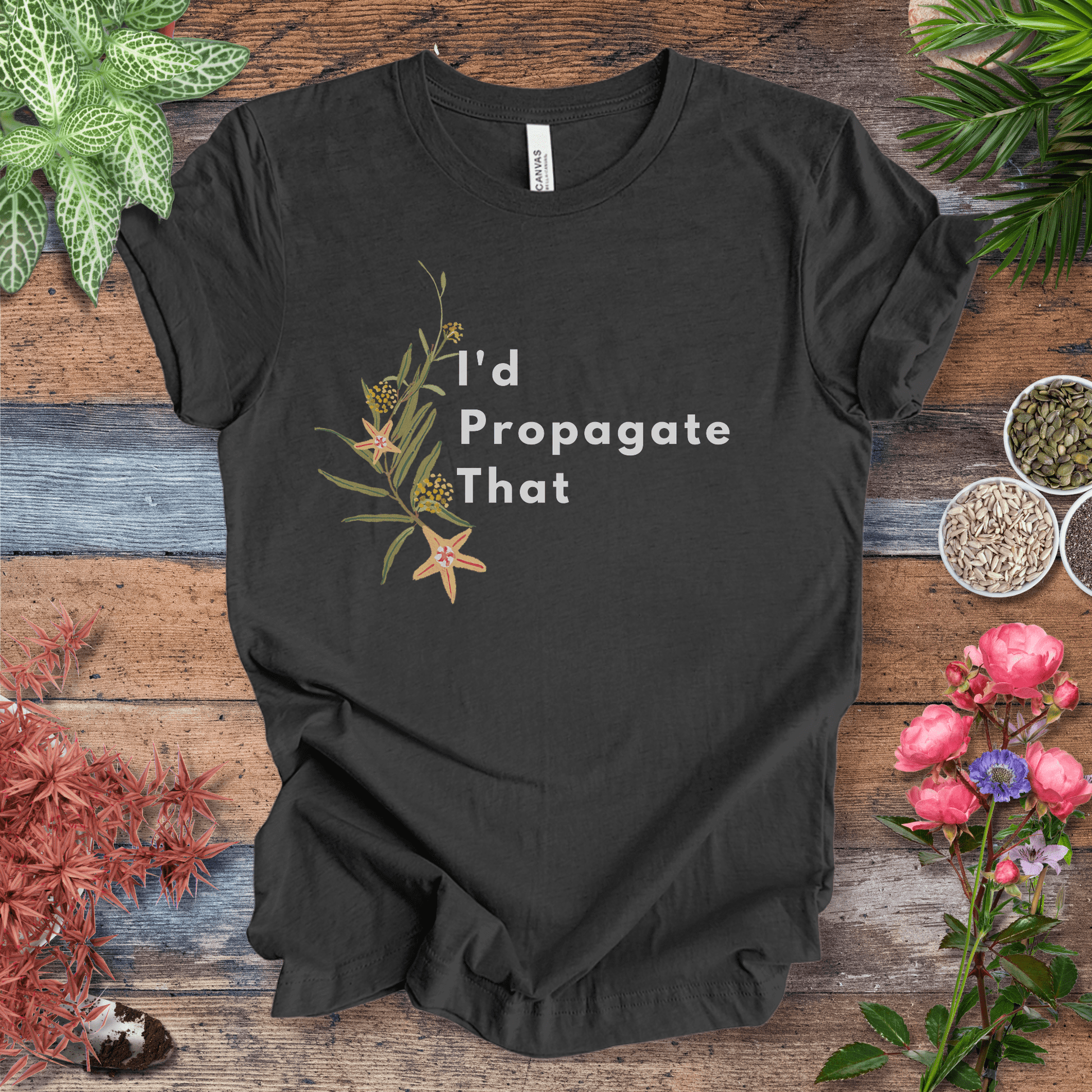 Printify T-Shirt Dark Grey Heather / S I’d Propagate That – Hoya Edition | Eco‑Friendly Botanical Tee