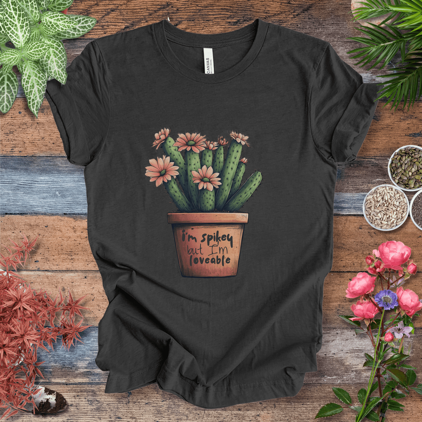 Printify T-Shirt Dark Grey Heather / S "I'm Spikey but I'm Lovable" Funny Cactus Lover T-Shirt