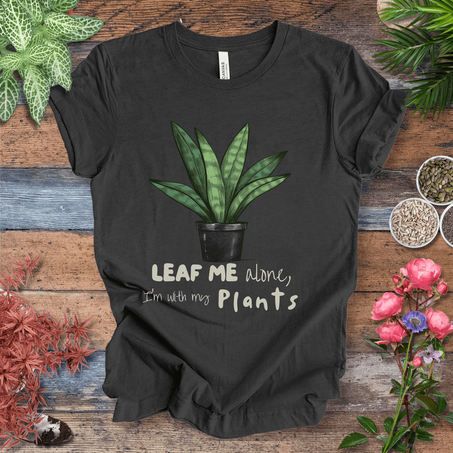 Printify T-Shirt Dark Grey Heather / S "Leaf Me Alone" Funny Snake Plant Lover T-Shirt