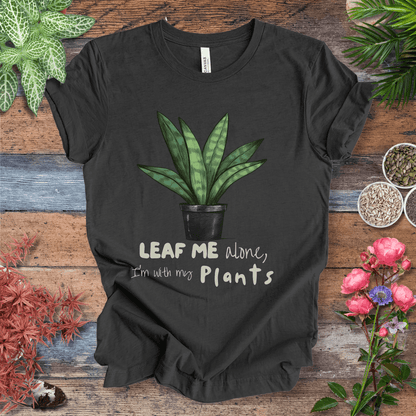 Printify T-Shirt Dark Grey Heather / S "Leaf Me Alone" Funny Snake Plant Lover T-Shirt