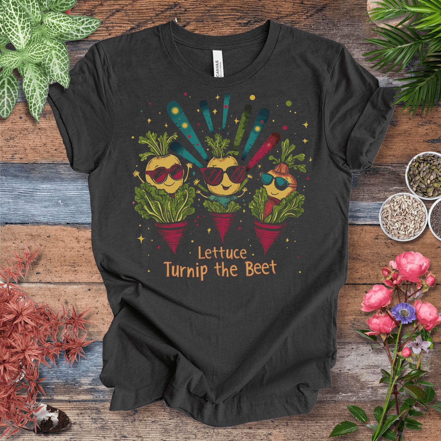 Printify T-Shirt Dark Grey Heather / S Lettuce Turnip the Beet – Party Veggies T-Shirt