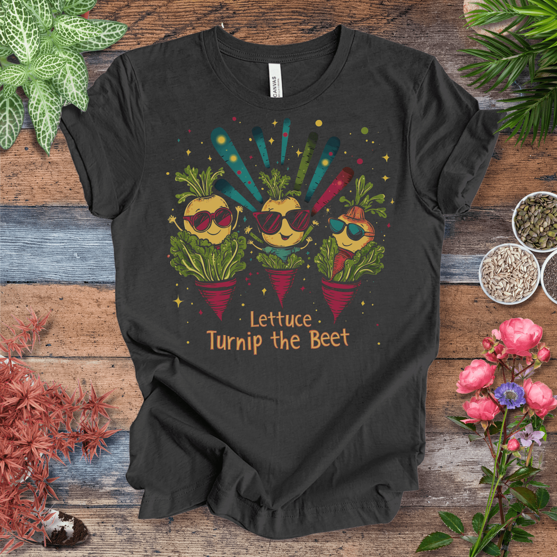 Printify T-Shirt Dark Grey Heather / S Lettuce Turnip the Beet – Party Veggies T-Shirt