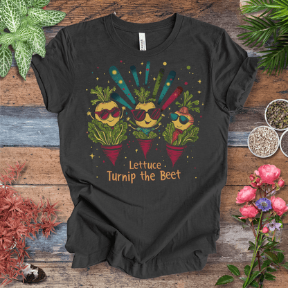 Printify T-Shirt Dark Grey Heather / S Lettuce Turnip the Beet – Party Veggies T-Shirt