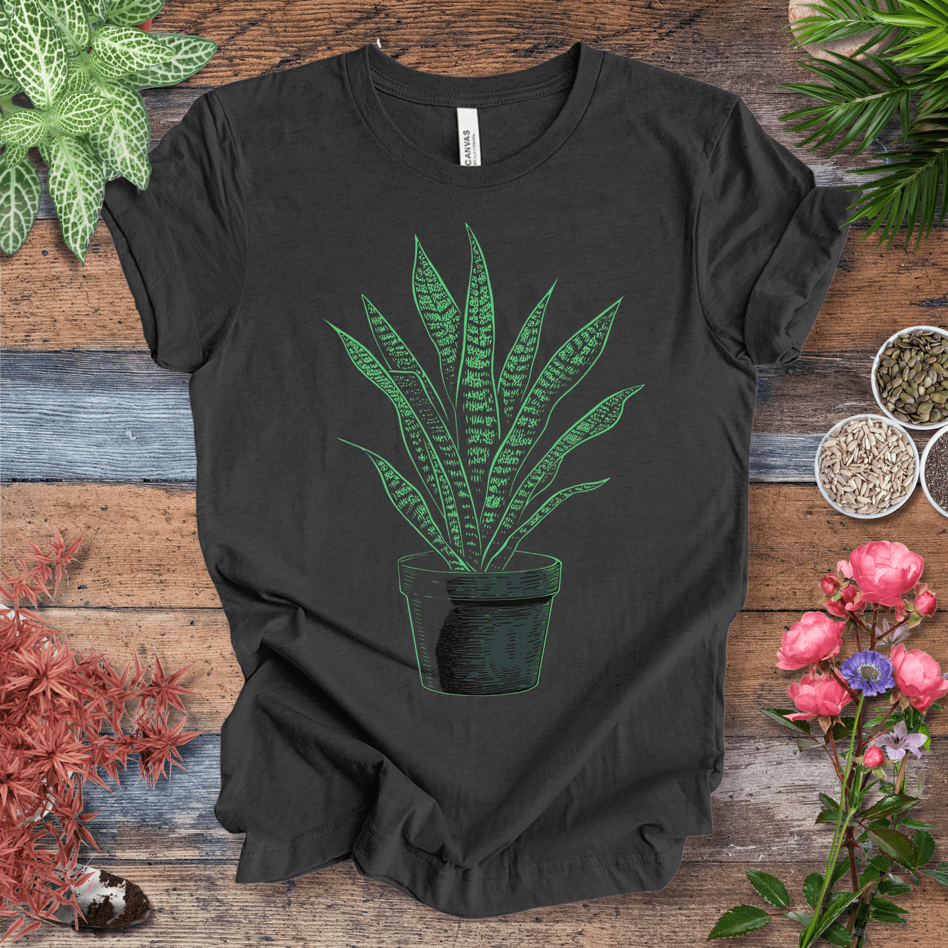 Printify T-Shirt Dark Grey Heather / S Minimalist Snake Plant Glow T-Shirt