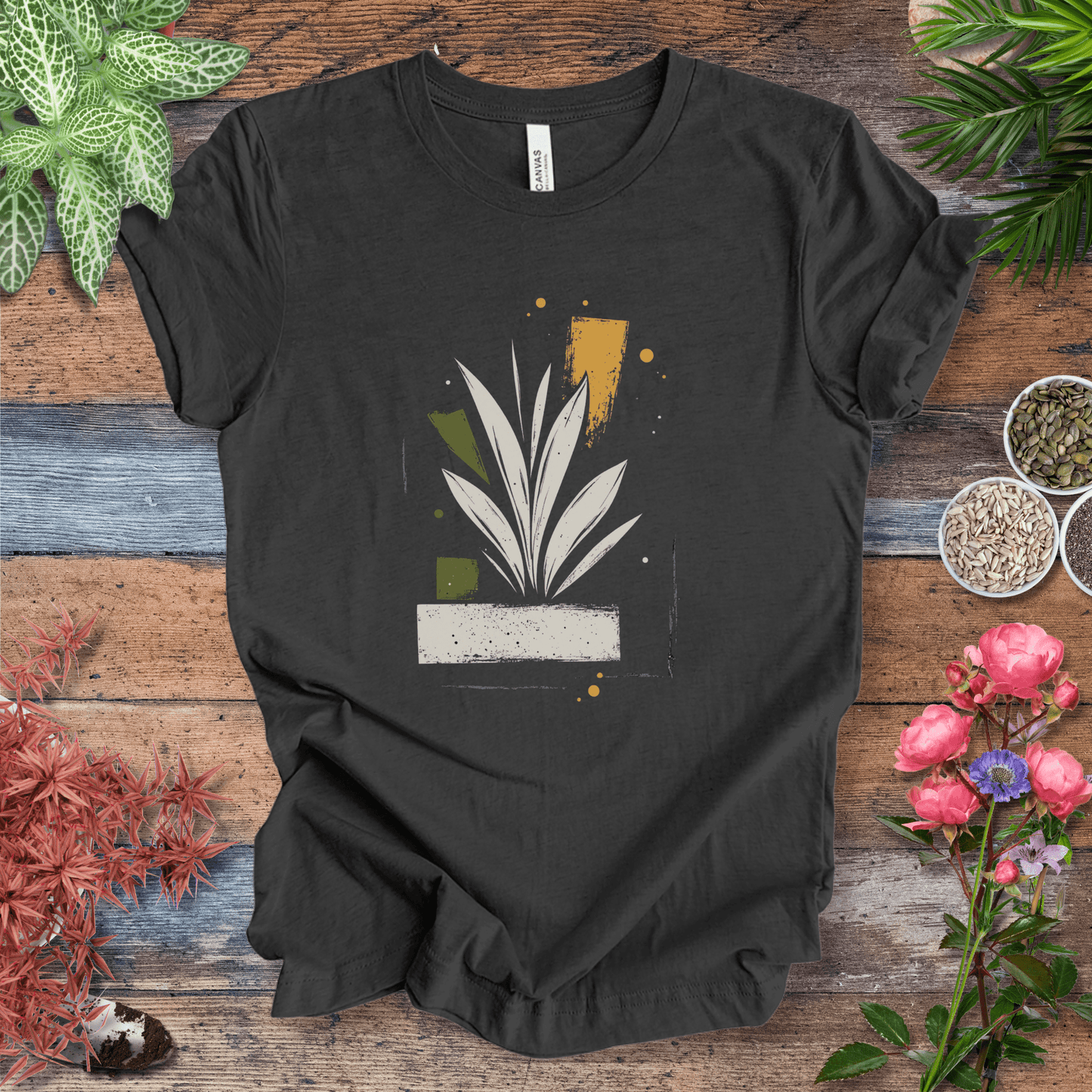Printify T-Shirt Dark Grey Heather / S Modern Botanical Art T-Shirt