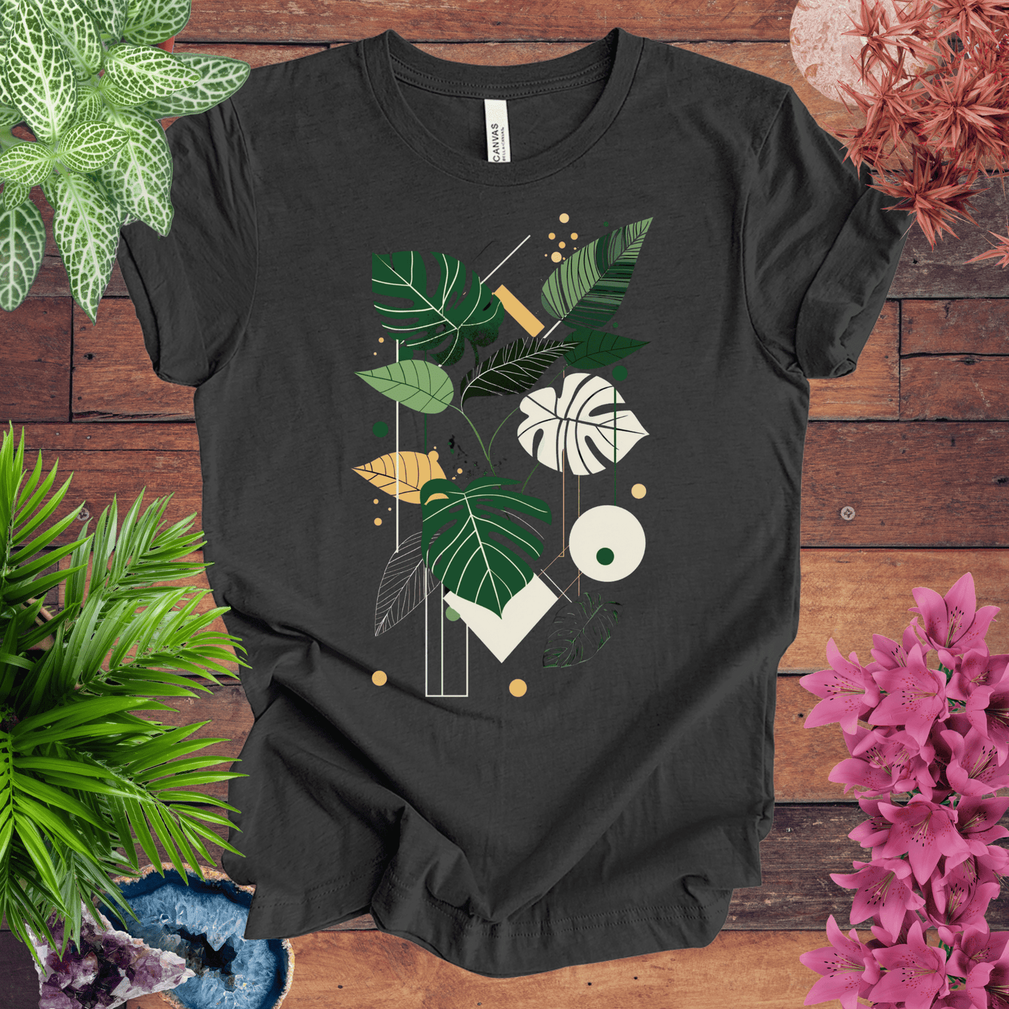 Printify T-Shirt Dark Grey Heather / S Modern Botanical Monstera Deliciosa Houseplant T-Shirt