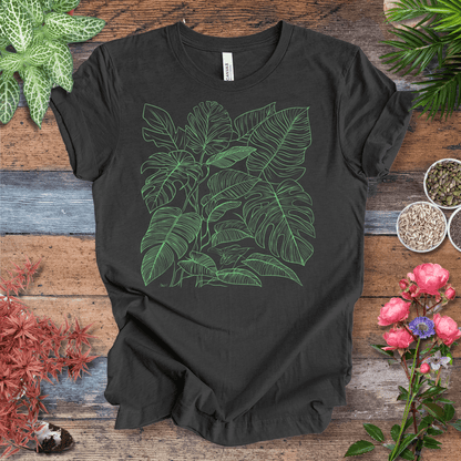 Printify T-Shirt Dark Grey Heather / S Monstera Jungle Line-Art T-Shirt – Neon Green Tropical Leaves Graphic Tee | Botanical Streetwear, Houseplant Lover Gift