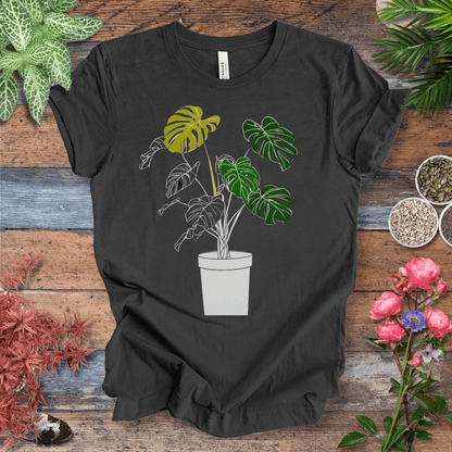 Printify T-Shirt Dark Grey Heather / S Monstera Line Art Potted Plant T-Shirt