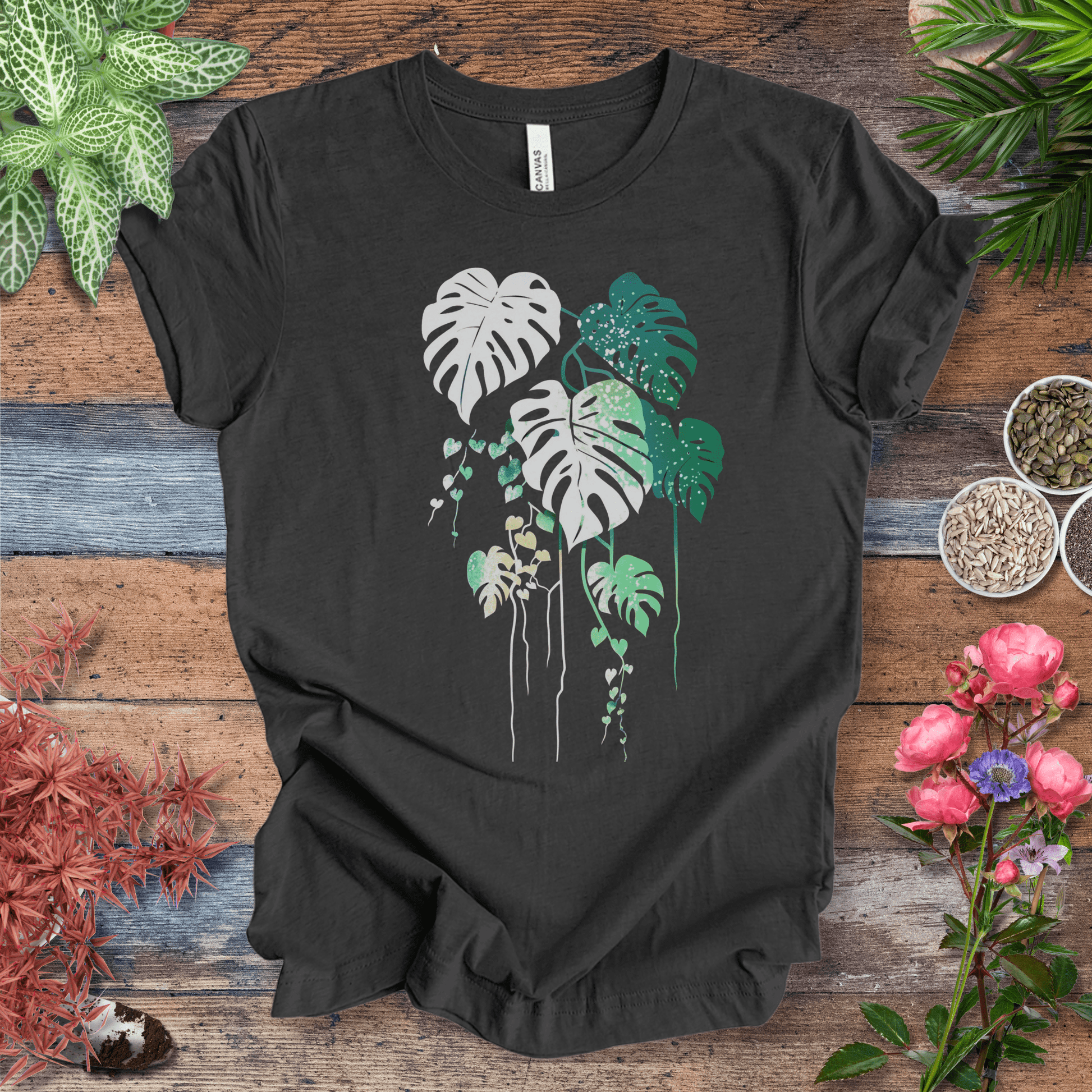 Printify T-Shirt Dark Grey Heather / S Monstera Splash Gradient Leaf T-Shirt