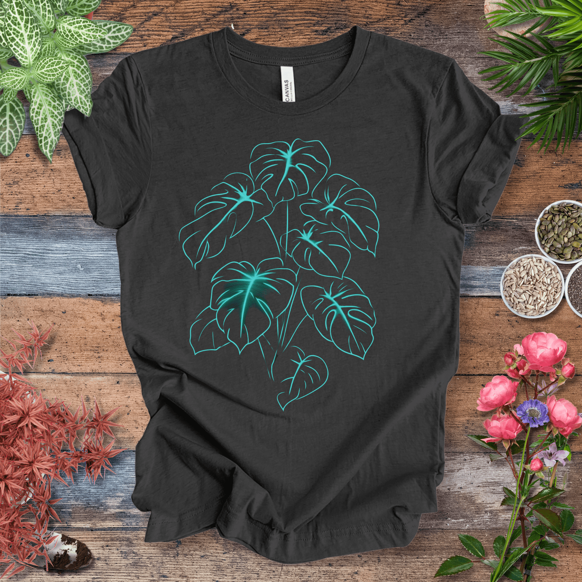 Printify T-Shirt Dark Grey Heather / S Neon Jungle Monstera Leaves Glow in the Dark T-Shirt