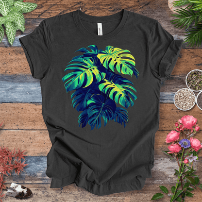 Printify T-Shirt Dark Grey Heather / S Neon Monstera Leaves T-Shirt