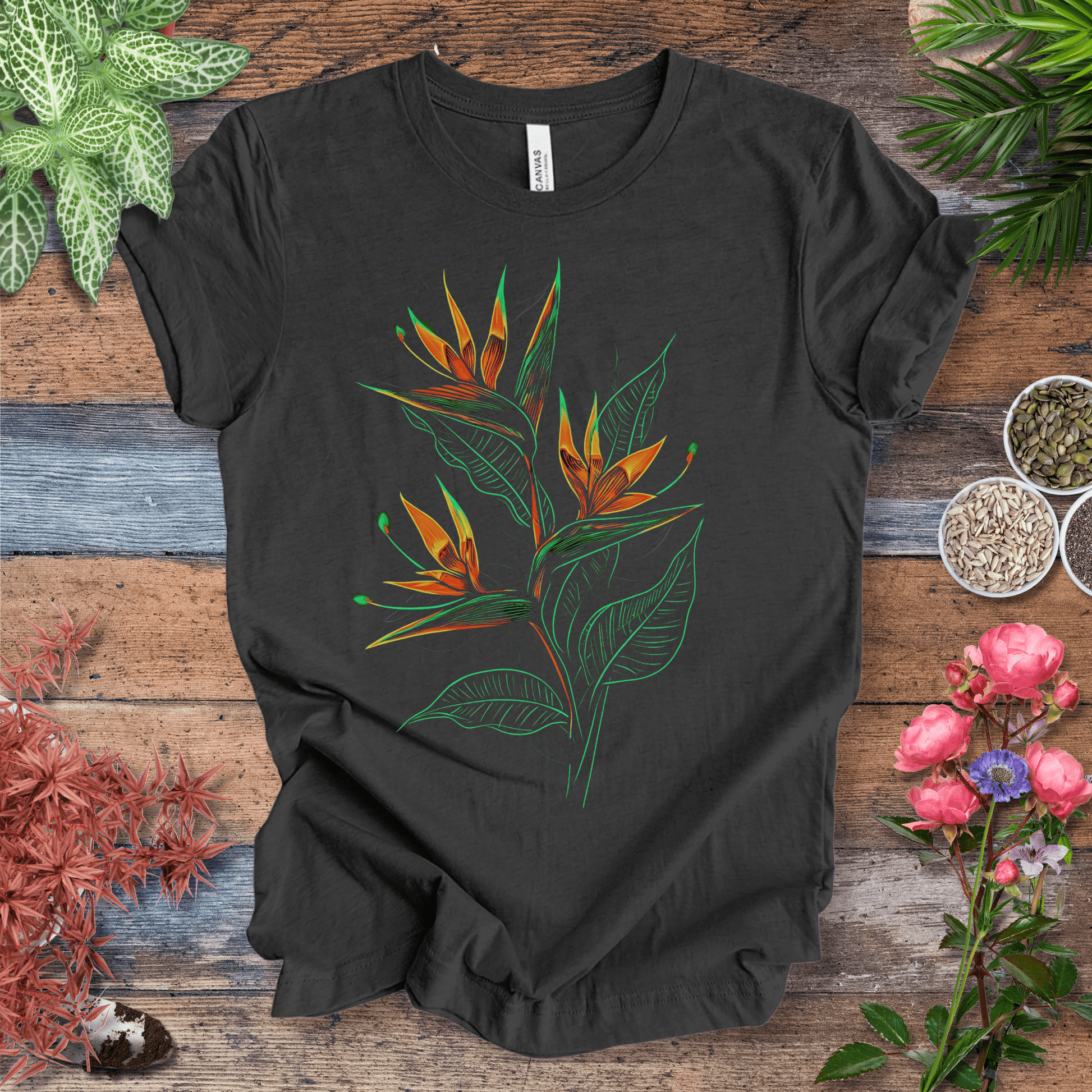 Printify T-Shirt Dark Grey Heather / S Neon Paradise Bird of Paradise T-Shirt