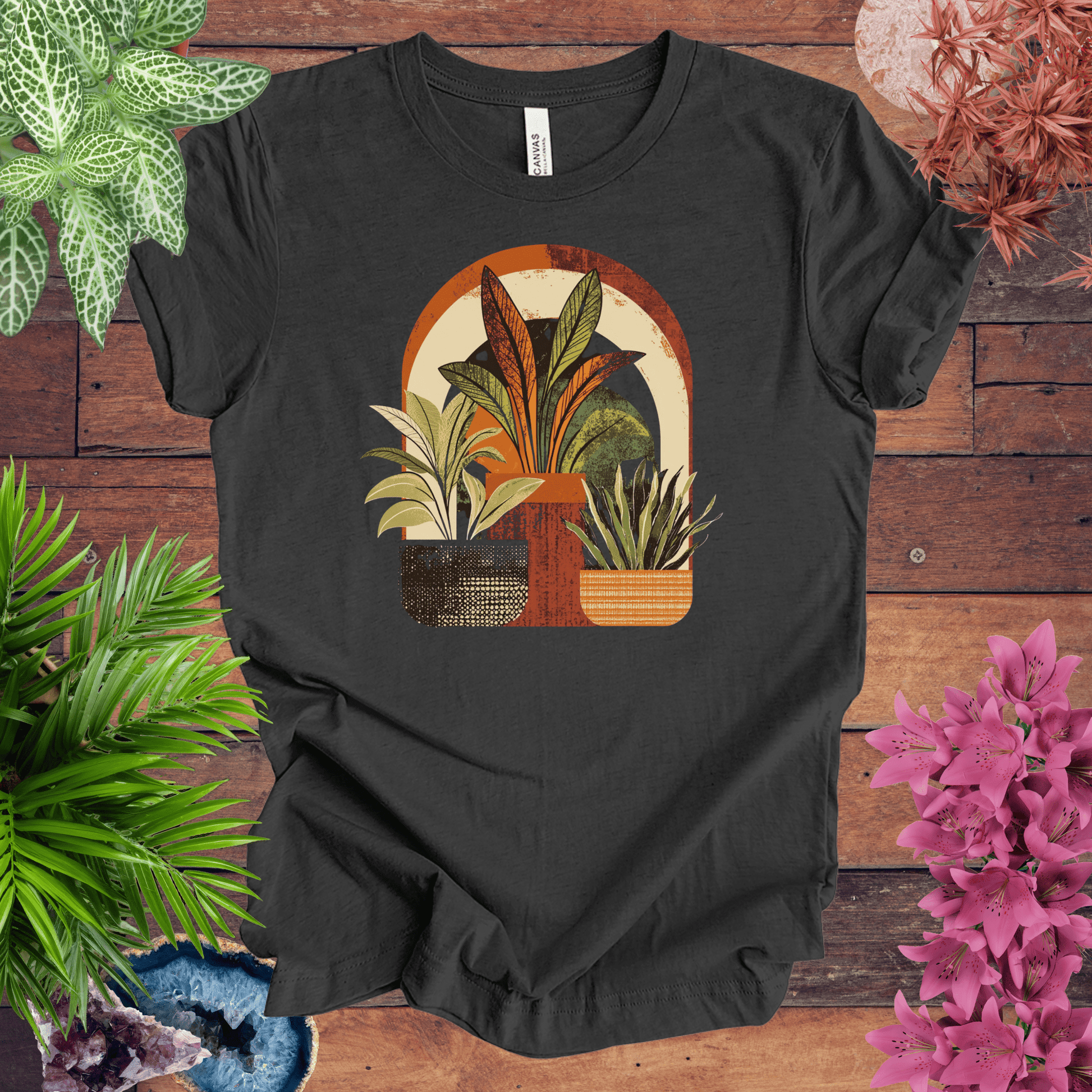 Printify T-Shirt Dark Grey Heather / S Retro Boho Plant Arch T-Shirt
