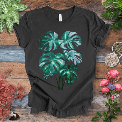 Printify T-Shirt Dark Grey Heather / S Shiny Monstera Leaf Jungle Aesthetic Plant Lover T-Shirt