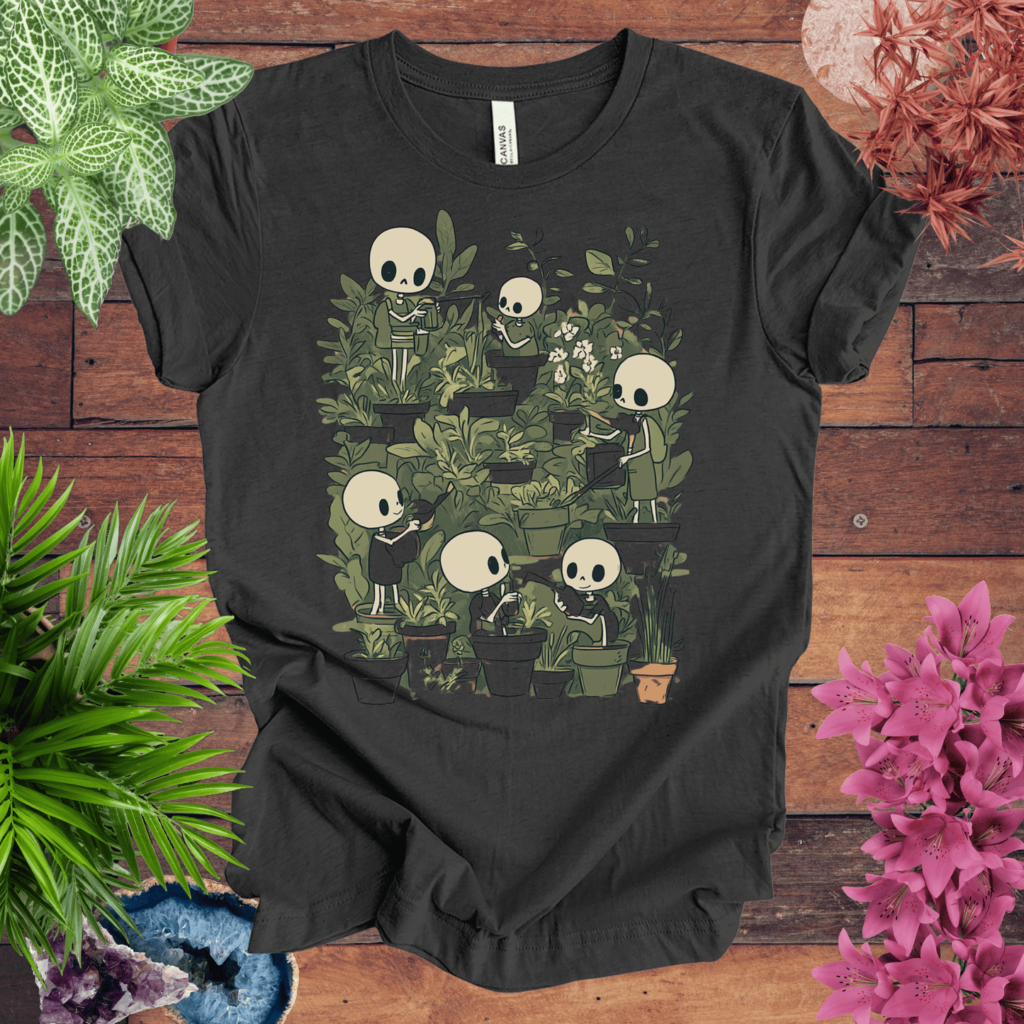 Printify T-Shirt Dark Grey Heather / S Skeleton Gardener - Eternal Green Thumb T-Shirt