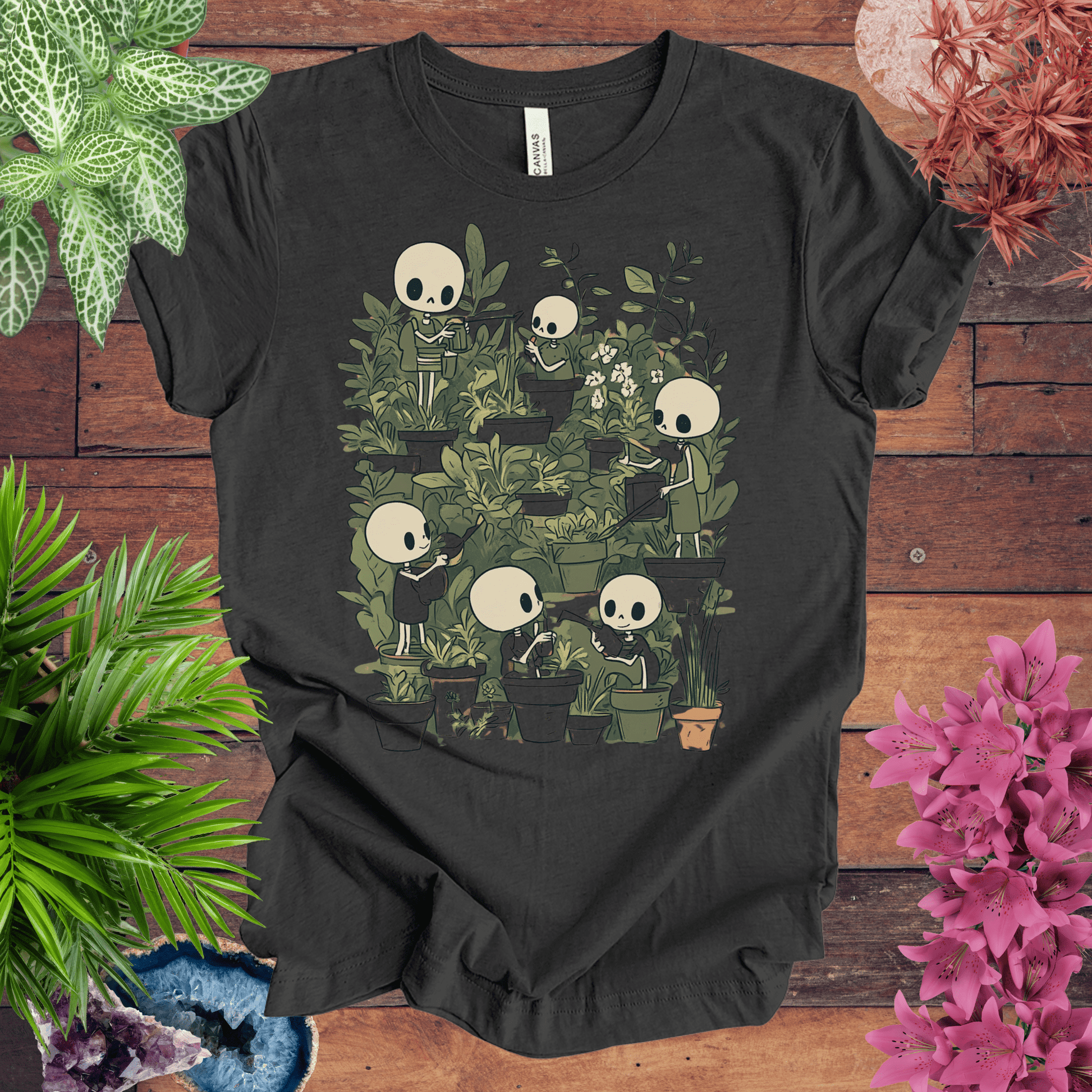 Printify T-Shirt Dark Grey Heather / S Skeleton Gardener - Eternal Green Thumb T-Shirt