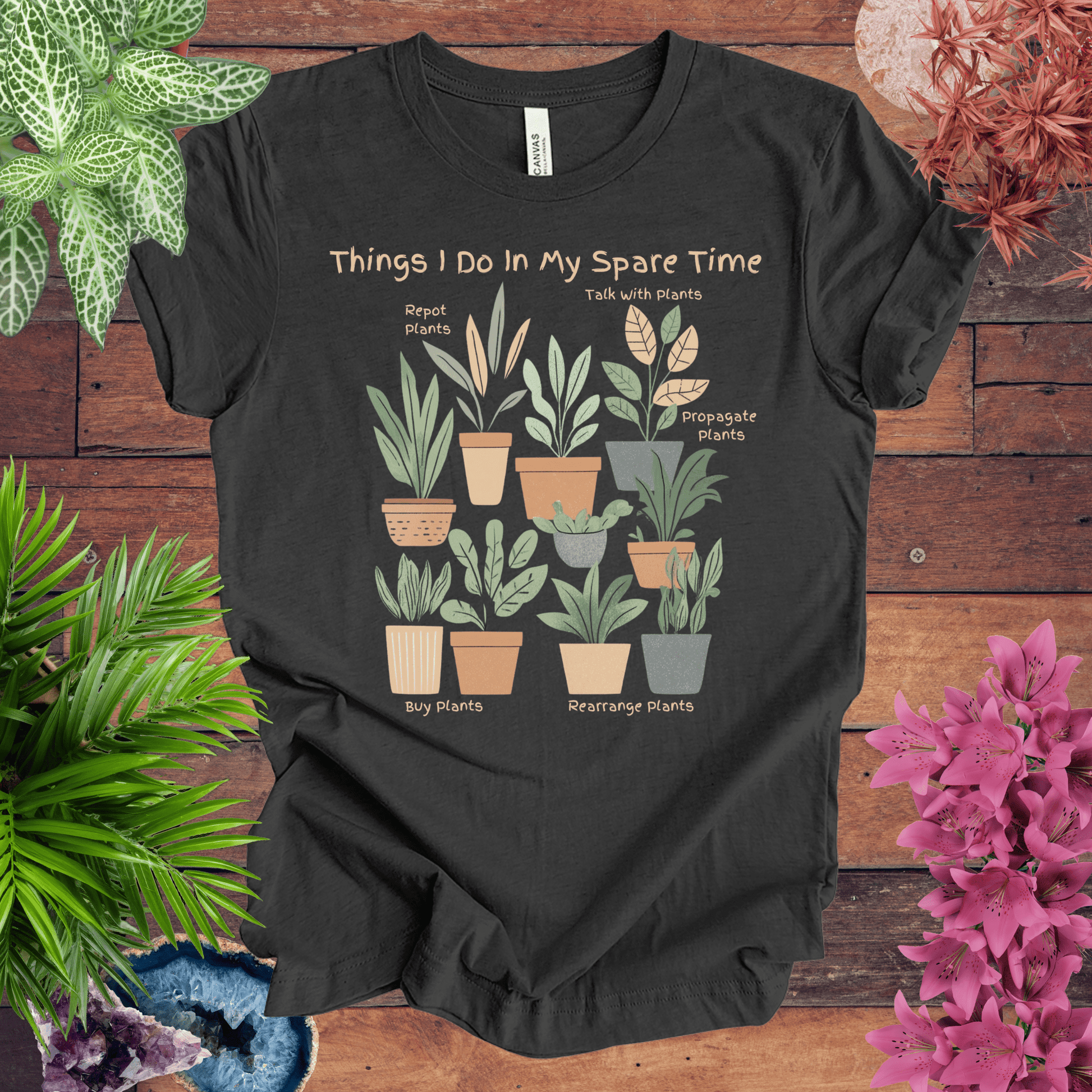 Printify T-Shirt Dark Grey Heather / S Things I Do in My Spare Time - Houseplant Edition T-Shirt