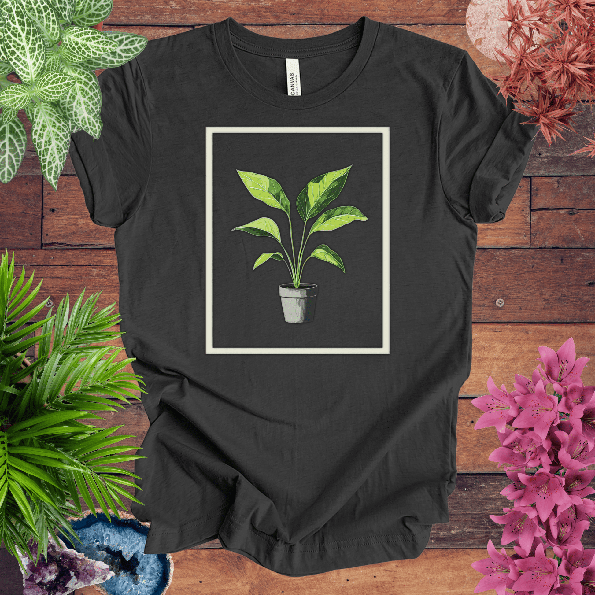 Printify T-Shirt Dark Grey Heather / S Tropical Houseplant Art T-Shirt