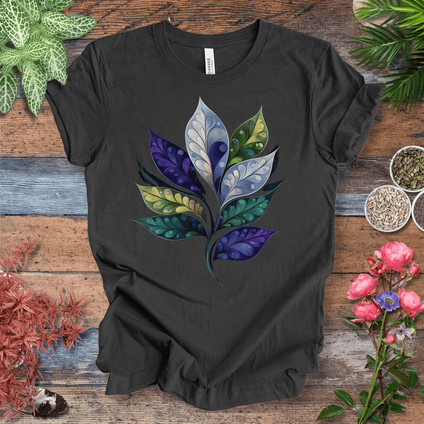 Printify T-Shirt Dark Grey Heather / S Watercolor Galaxy Leaf T-Shirt